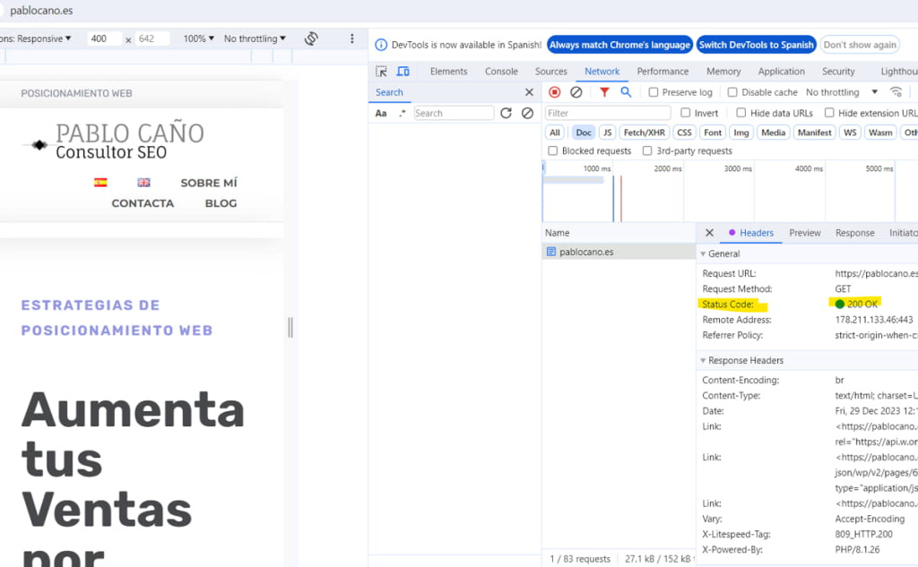Comprobación manual código de estado HTTP