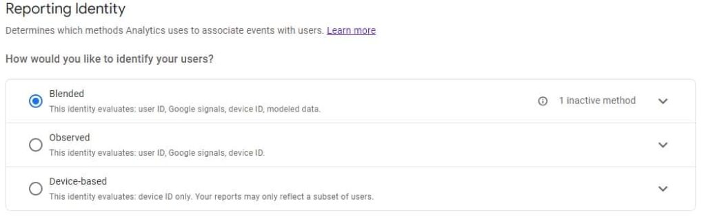 reporting identity ga4